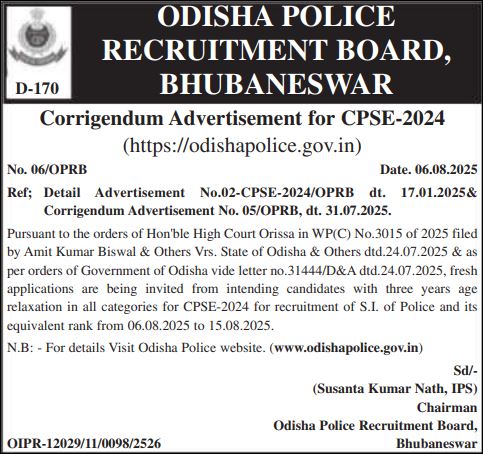 1 Odisha CPSE 2024 Police SI Age Relxation Notice