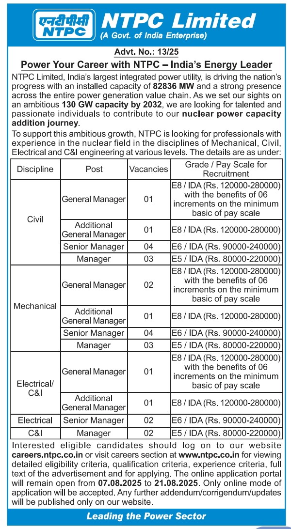 NTPC Managers Recruitment 2025 Apply Now for Managerial Posts