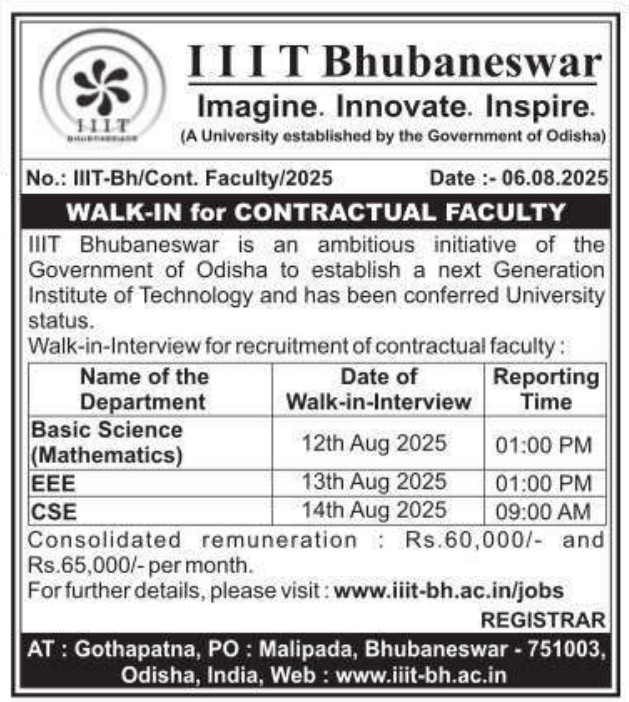 IIIT Bhubaneswar Recruitment for Faculty – Apply Now Recruitment Alert