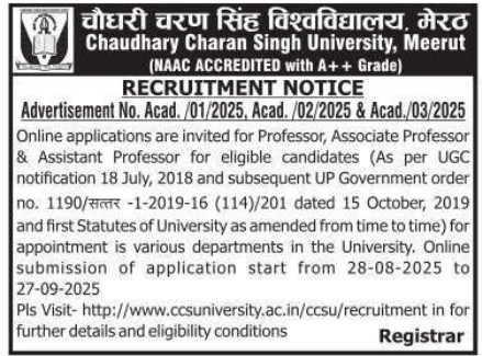 1000022640 CCSU Meerut Professor Recruitment 2025