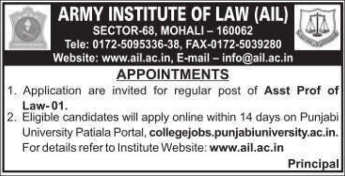 AIL Mohali Librarian and Assistant Professor Recruitment 2025