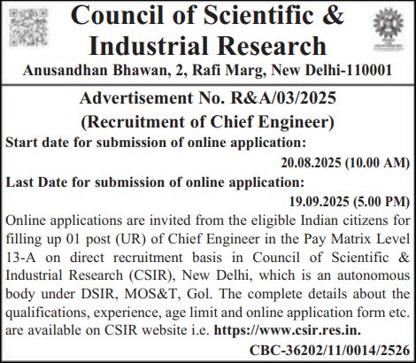 q1 CSIR Chief Engineer Recruitment 2025